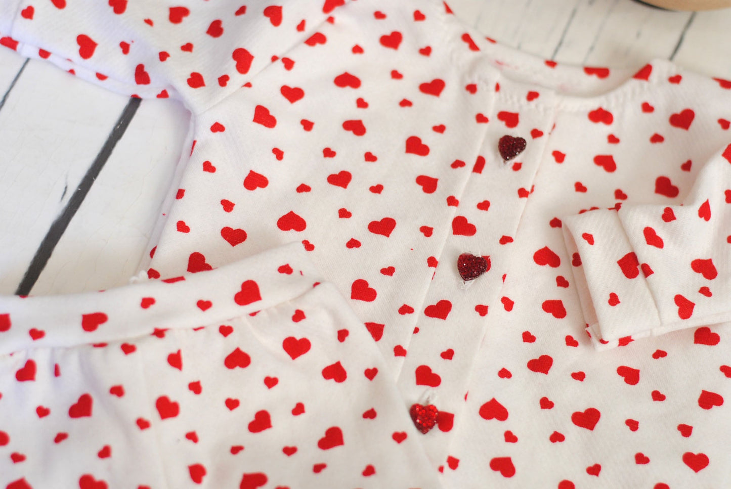 Valentines Pajamas, Tossed Hearts, Top and Pants, Bow, Photo Prop