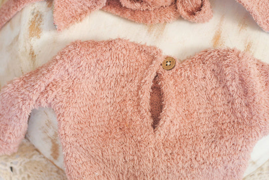 Newborn Bunny Set | Fuzzy Bonnet, Fuzzy Romper, Photo Prop, pink or Ivory.