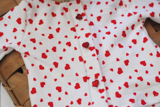 Valentines Pajamas, Tossed Hearts, Top and Pants, Bow, Photo Prop