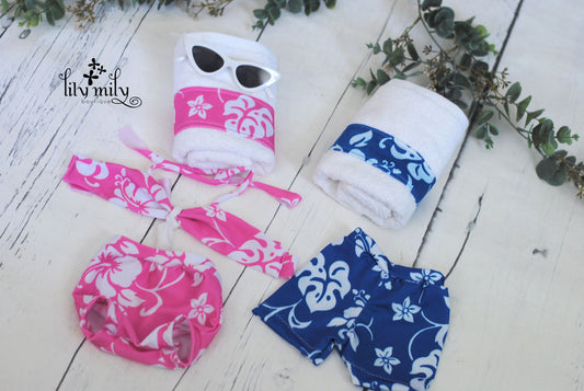 Tropical Trunks, bikini, and towels