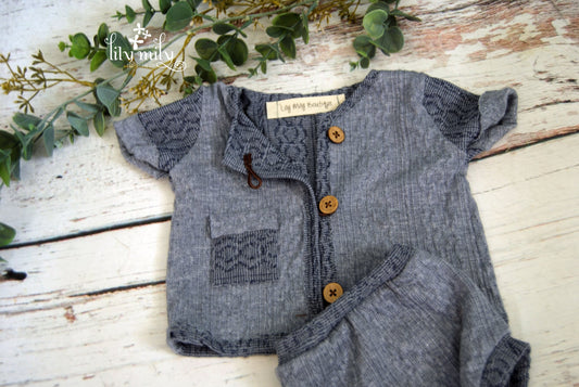 Newborn Boy Textured Button up Top and Bottoms, Photo Prop, First Photo session, Spring, New Baby, Soft and Stretchy