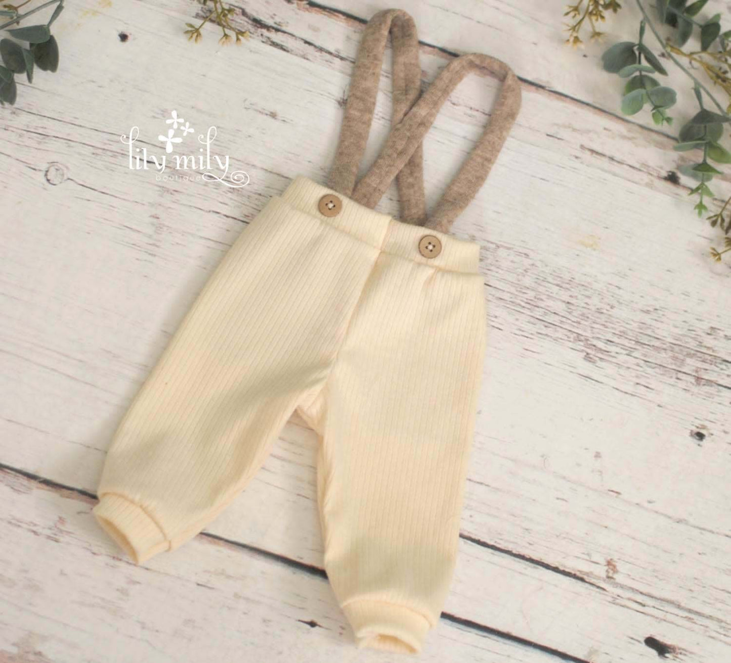 Newborn Cream Suspender Pants