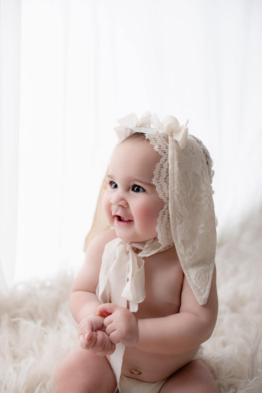 lace bunny bonnet, 6-12 month Easter prop