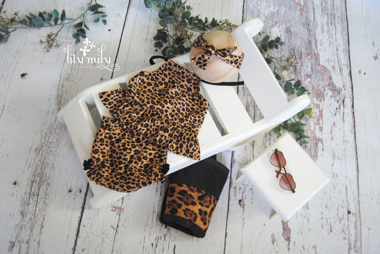 Newborn Cheetah Bikini, Headband, and Matching Towel, Photo Prop.