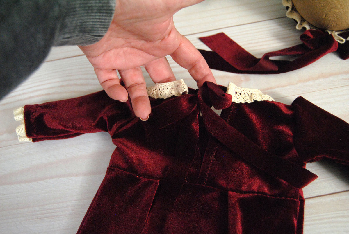 Newborn Wine Red Velvet Romper, w/ matching Bonnet