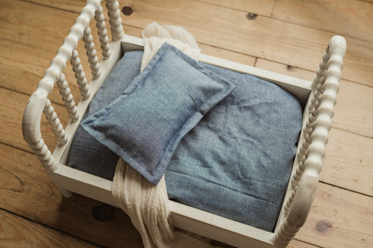 Denim Fitted Sheet, Envelope Pillowcase, Boy-Girl Photo Prop, Newborn Photography