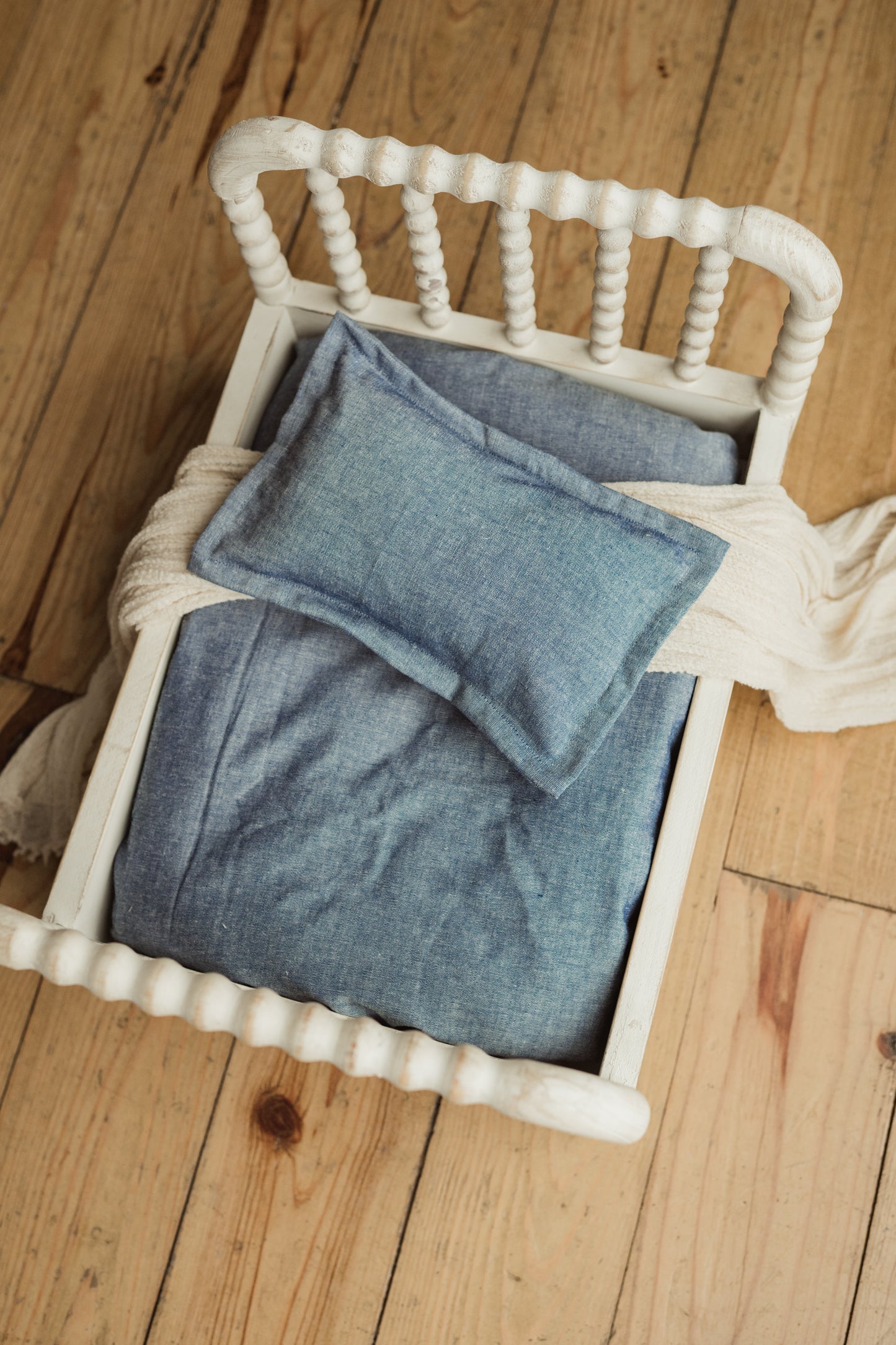 Denim Fitted Sheet, Envelope Pillowcase, Boy-Girl Photo Prop, Newborn Photography