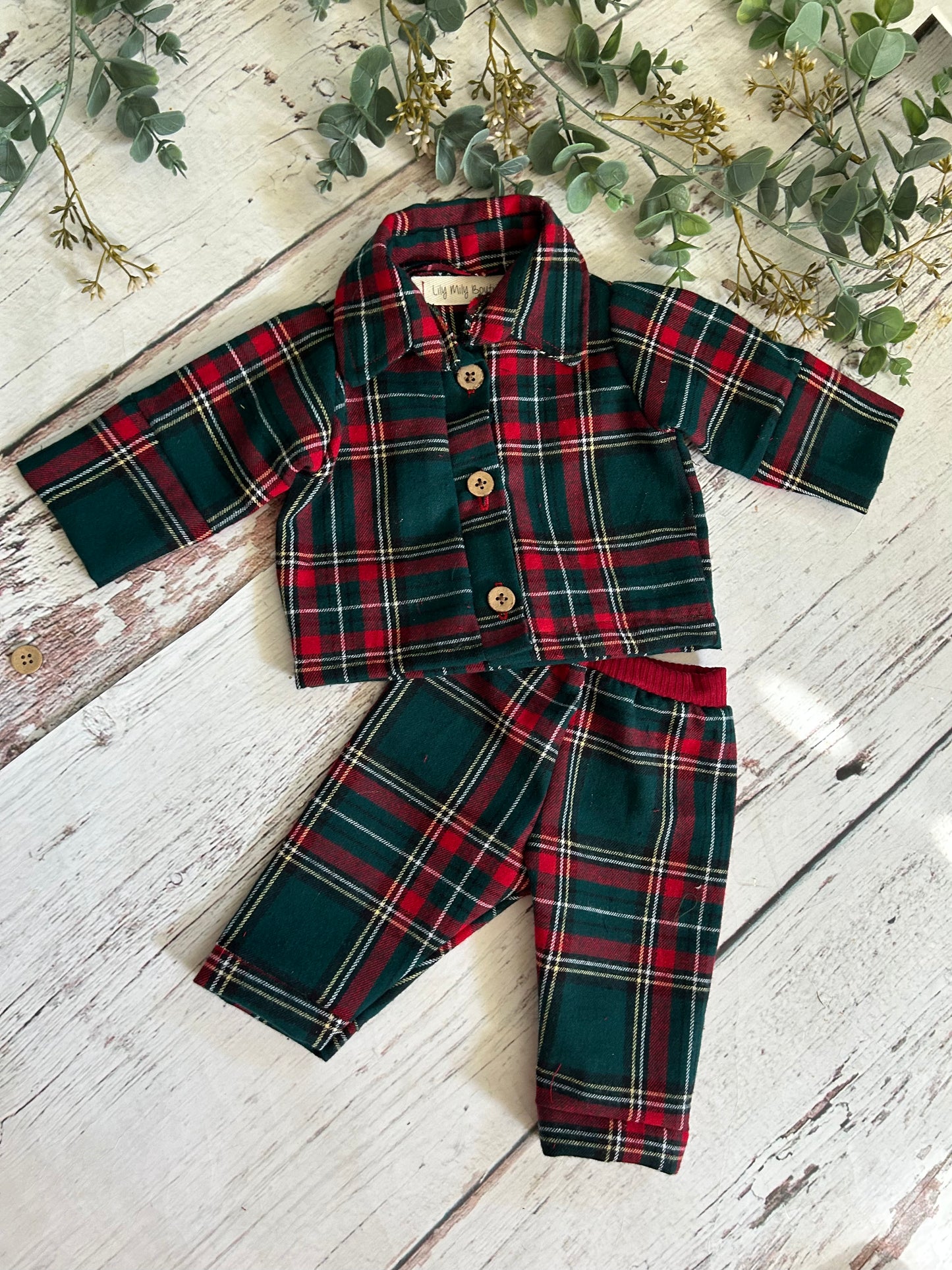 Christmas Pjs and Gown, Newborn, Tartan Plaid, Matching Bonnet, Lace Trim Collar, Photo Prop