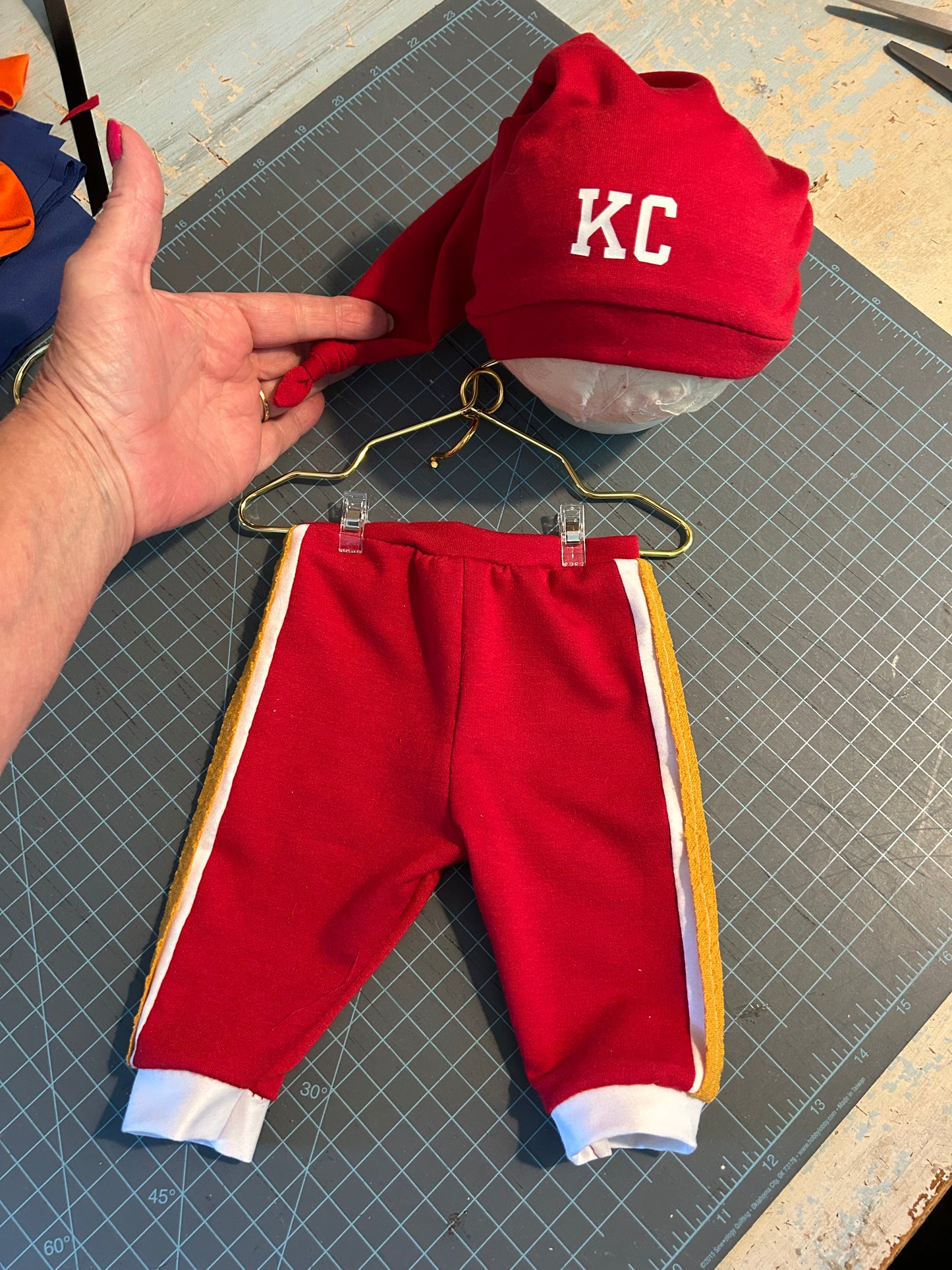Newborn Chiefs Pants and KC Hat, Red Kingdom Foot ball
