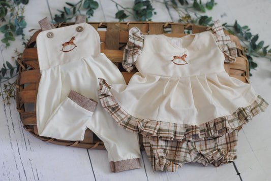 Newborn Rocking Horse Boy/Girl Dress, and Overalls