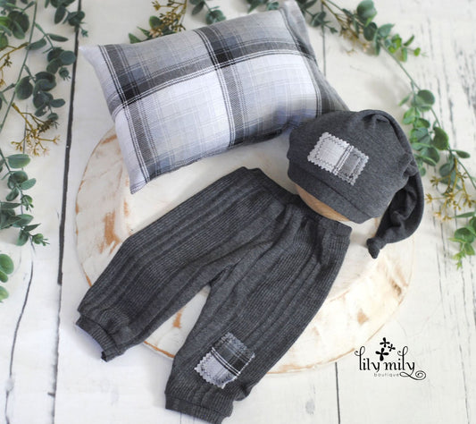 Newborn Boy Pants, Flannel Pillow and Hat