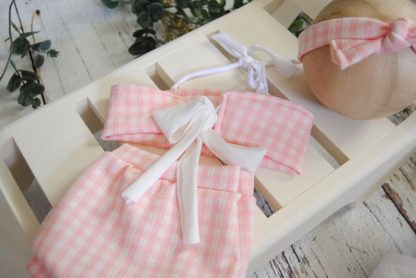 Newborn Pink Bikini in Gingham, Photo Prop, Matching Towel and Headband