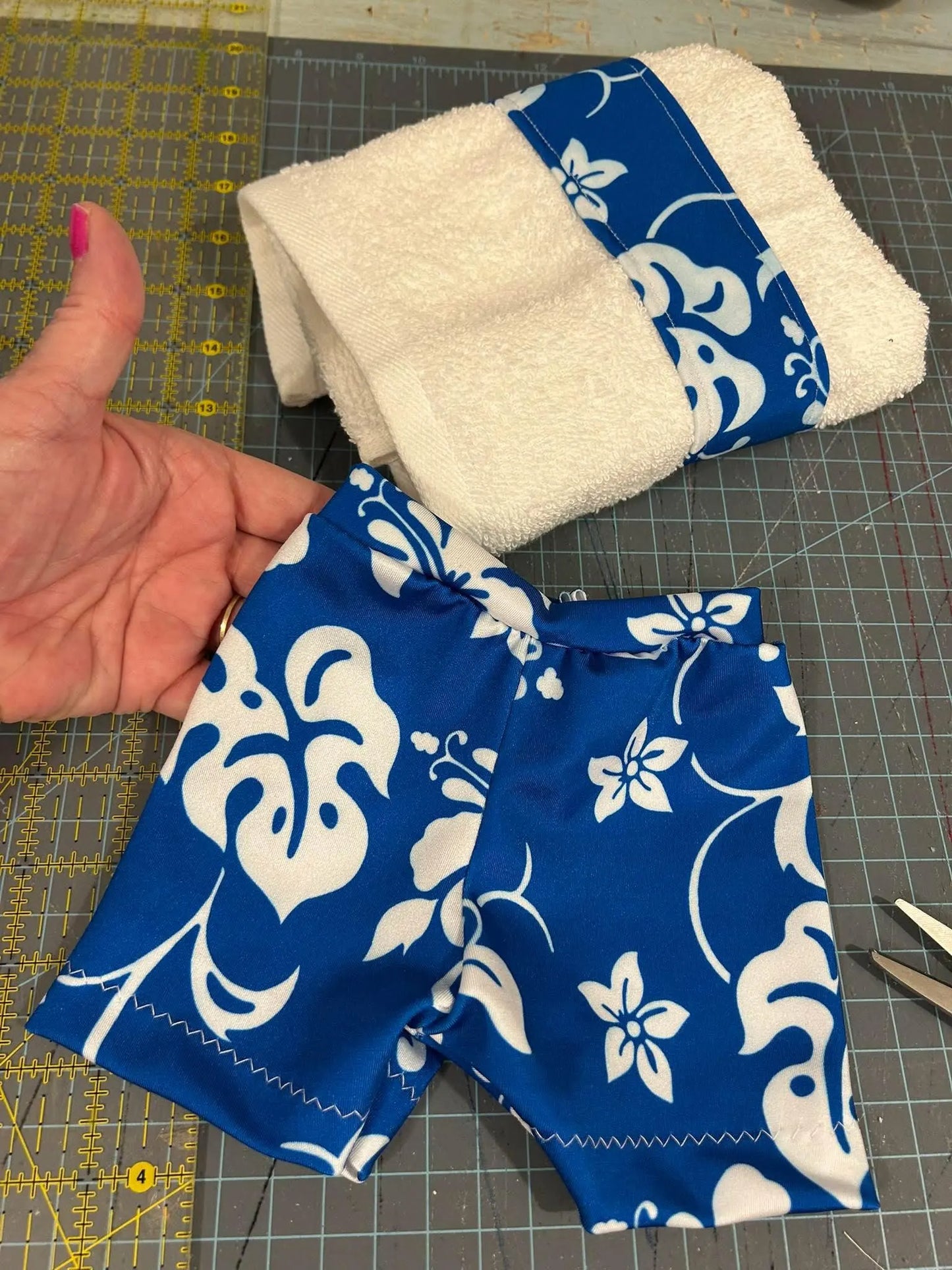 Tropical Trunks, bikini, and towels, Pink and Blue