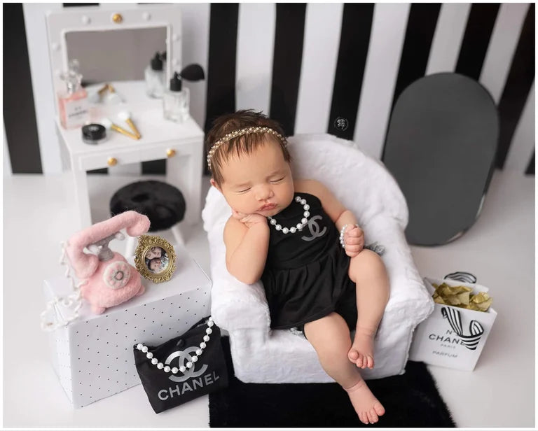 Chanel black dress w/ pearls