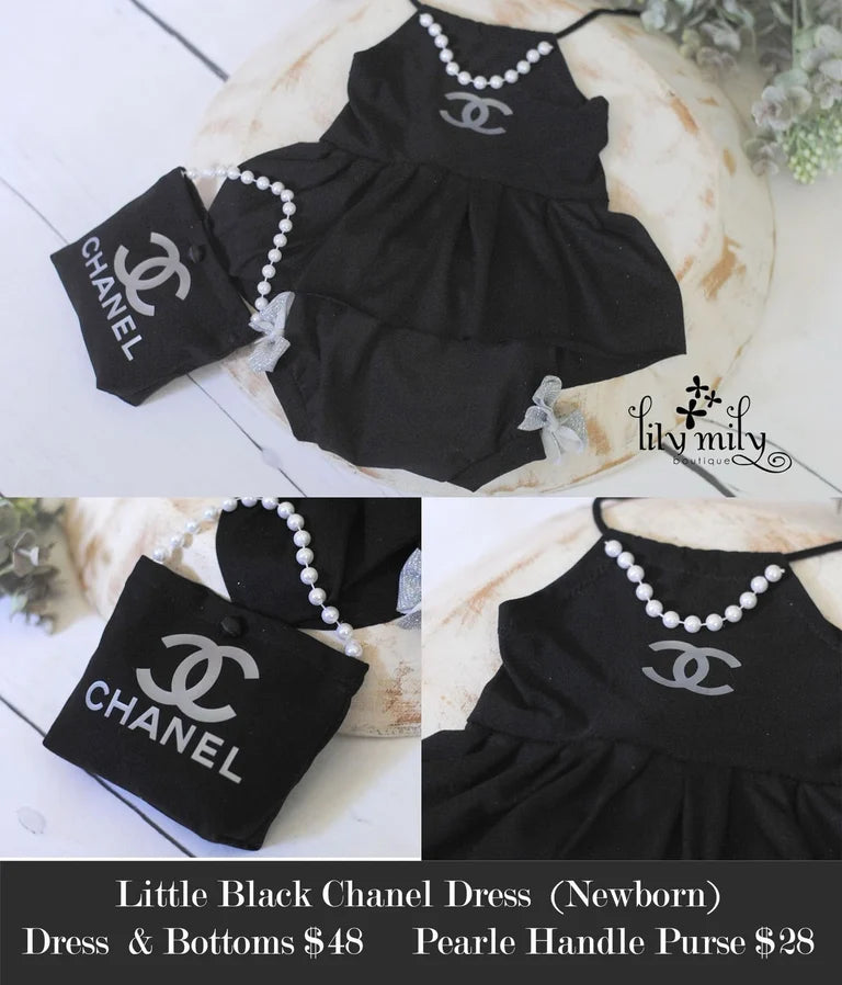 Chanel black dress w/ pearls
