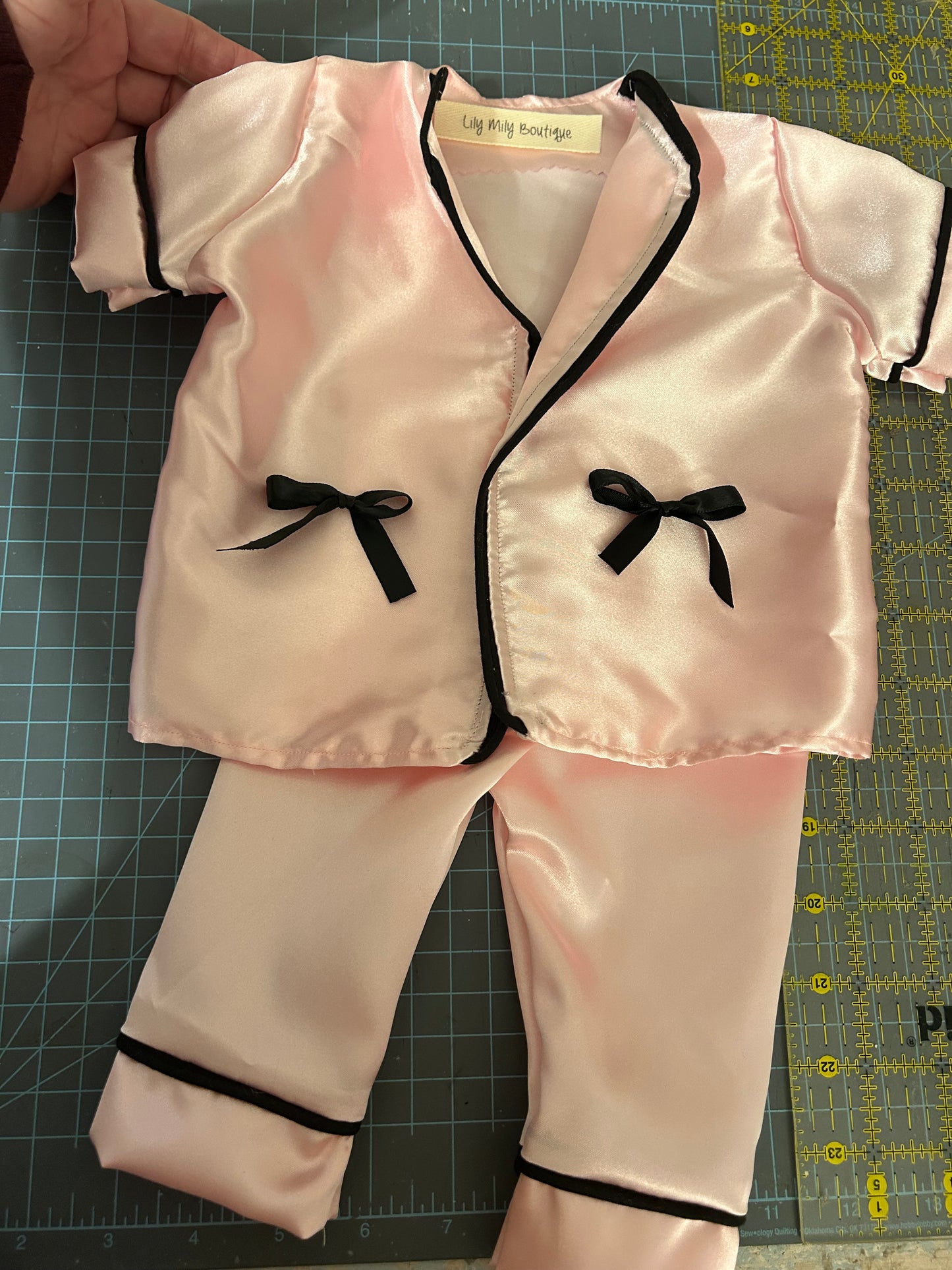 Newborn Satin Loungewear, with shower cap.