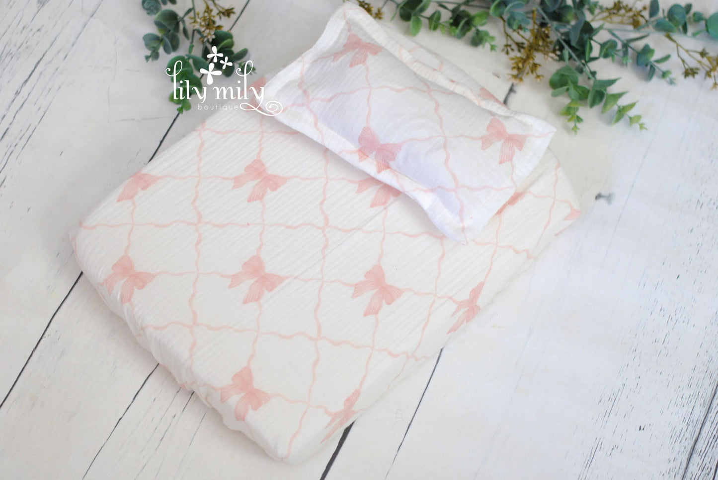Bed Linens | Fitted Sheet & Pillowcase, Pink Bows