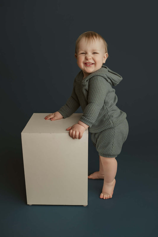 Sitter 2 pc outfit, gender neutral, waffle knit, photo prop.