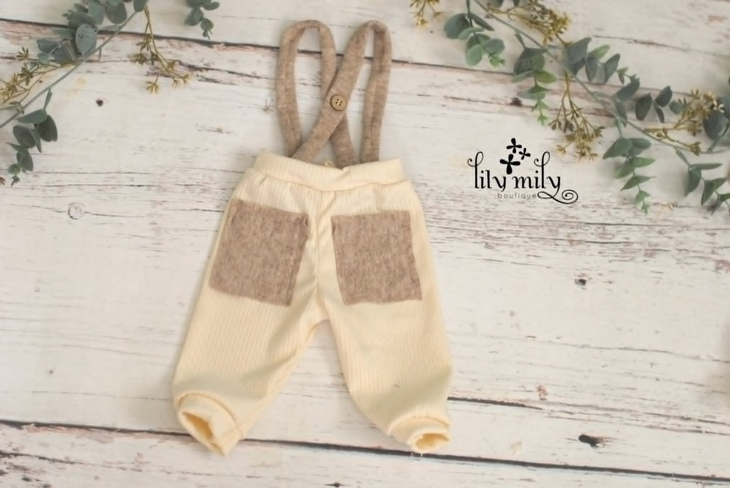 Newborn Cream Suspender Pants