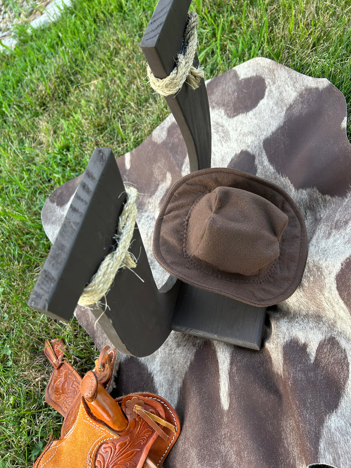 Wooden horse shoe stand, handmade photo prop