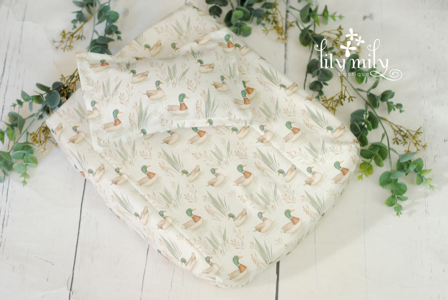 Mallard Duck Fitted Sheet, Pillowcase, Newborn Overalls, Photography Prop, Bed Linens