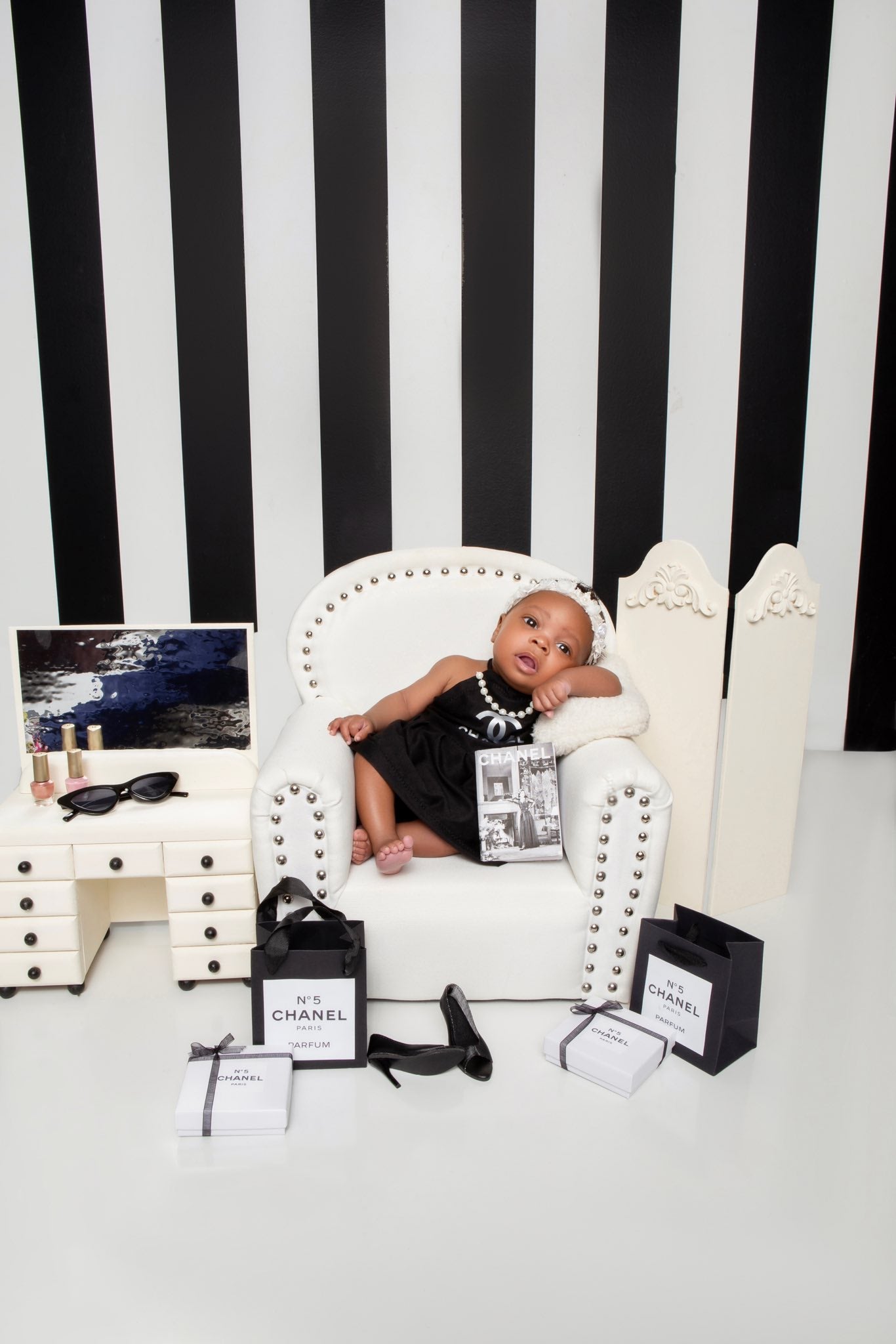 Little black dress w/ pearls, Faux Chanel Photo Prop