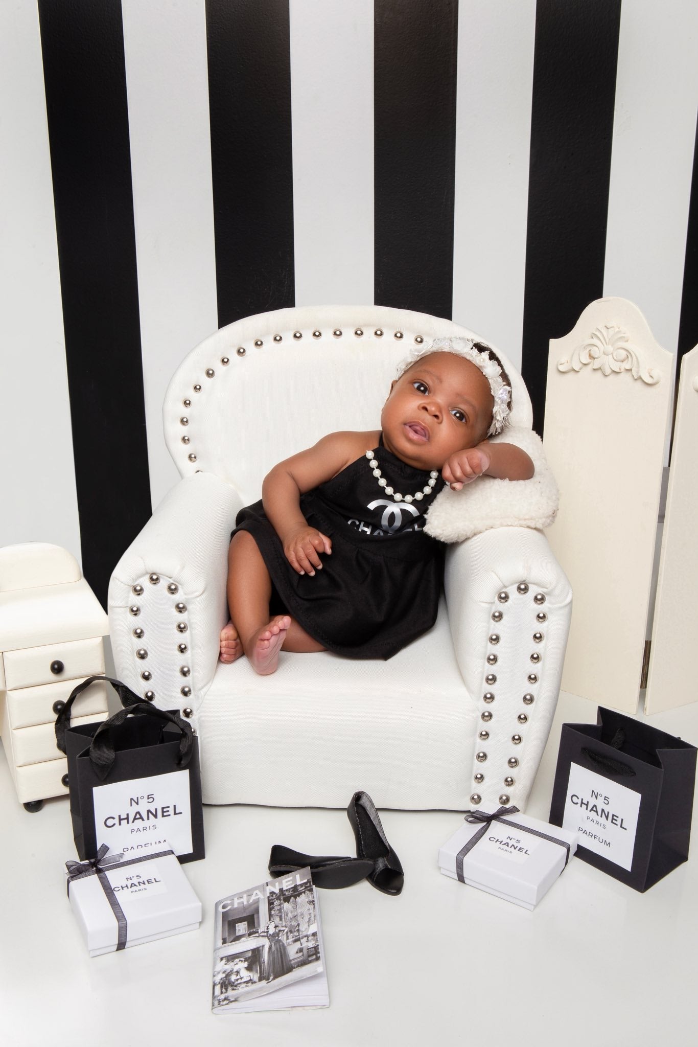 Little black dress w/ pearls, Faux Chanel Photo Prop