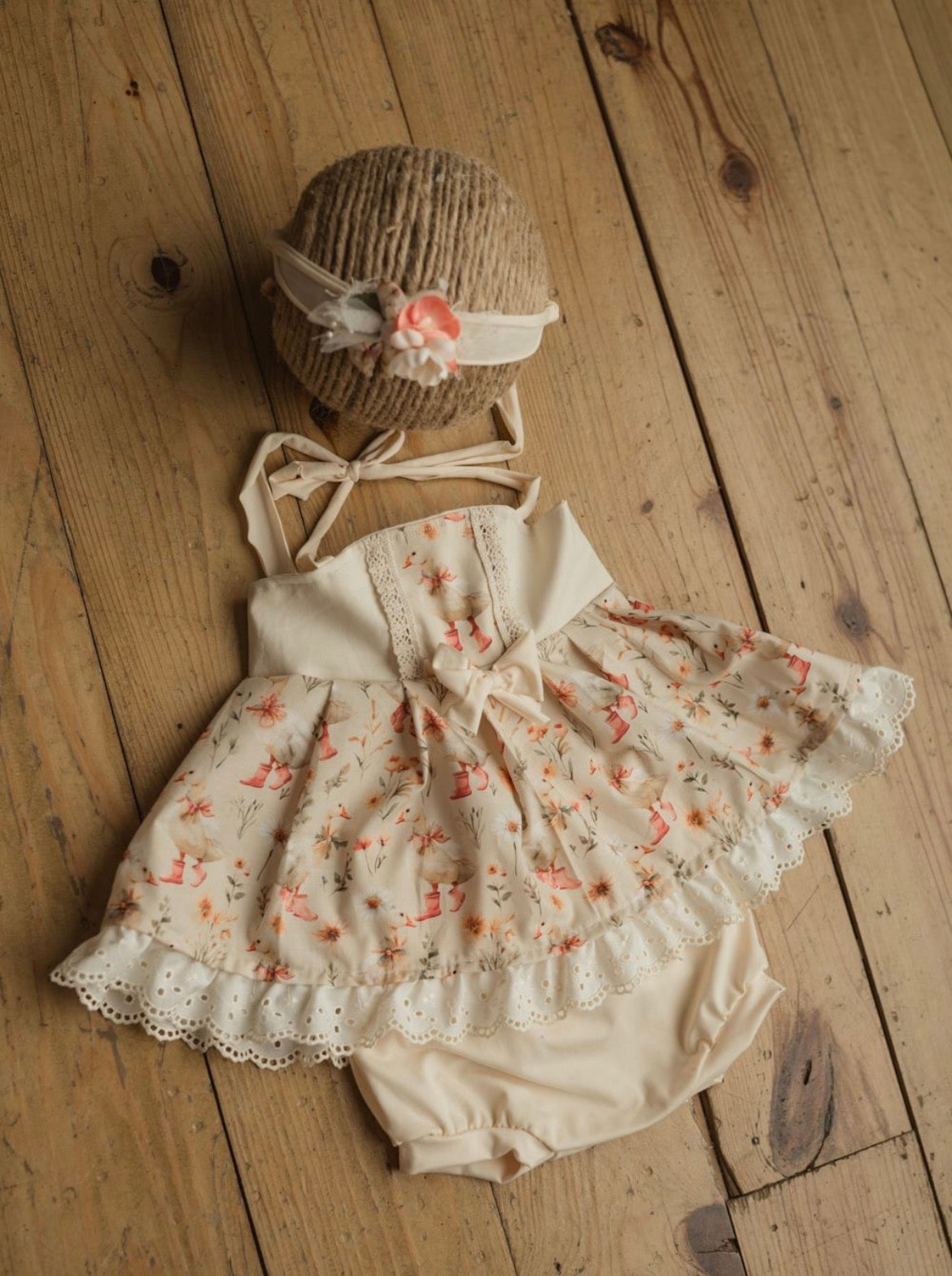 Silly Goose in Rain Boots | Sitter Session, Photography, Milestone Dress with headband.