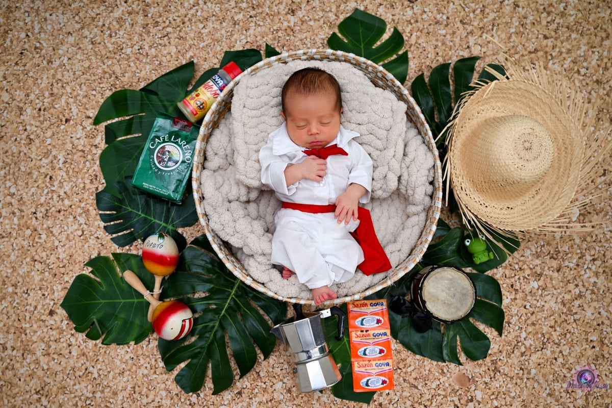 Newborn Puerto Rican Boy Outfit, Sugar Cane Machete, Photo Prop, Scarf and Belt, White Collar Shirt With Pants, Jibaro, Puerto Rico