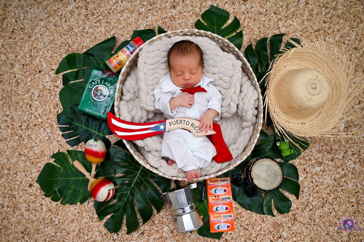 Newborn Puerto Rican Boy Outfit, Sugar Cane Machete, Photo Prop, Scarf and Belt, White Collar Shirt With Pants, Jibaro, Puerto Rico