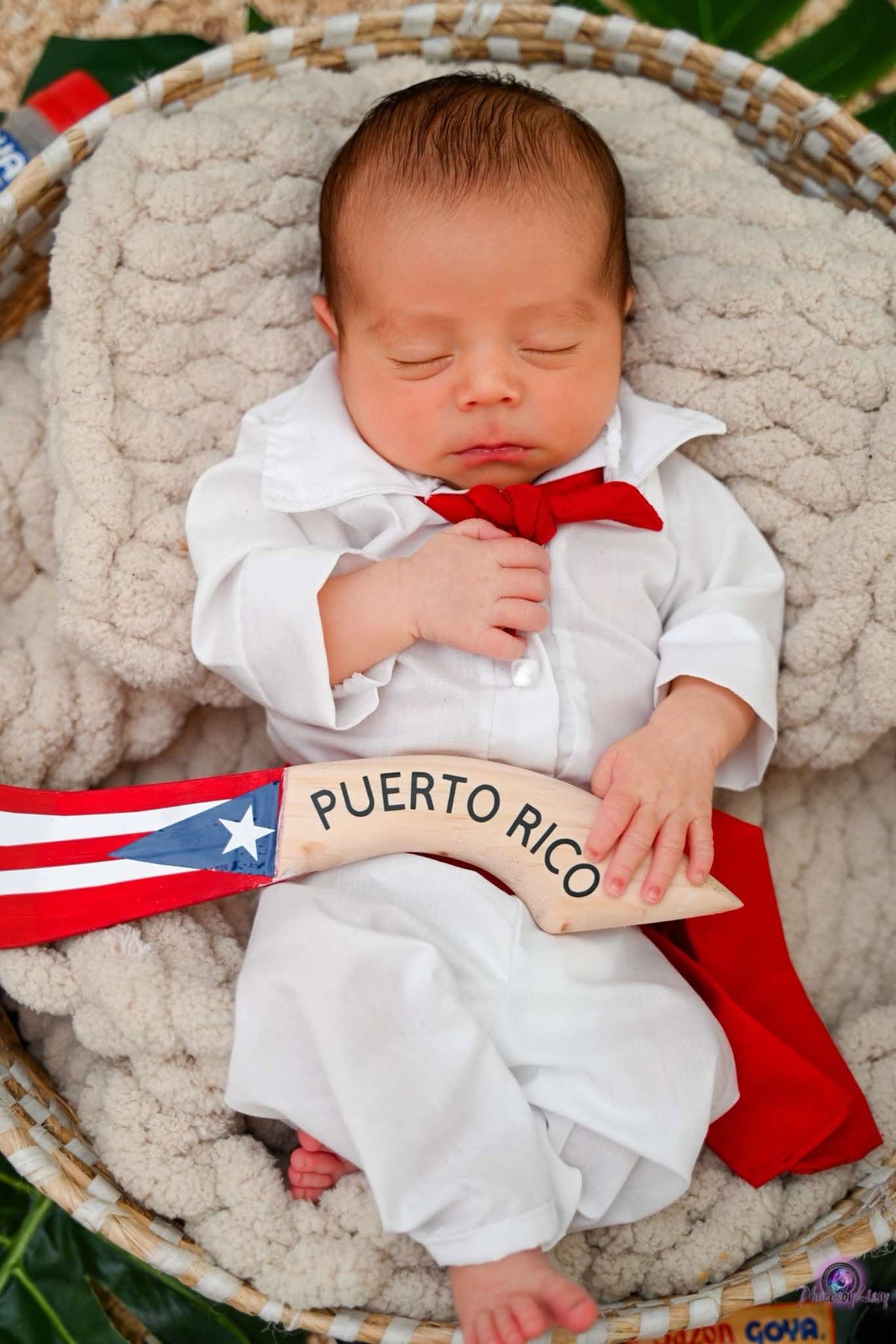 Newborn Puerto Rican Boy Outfit, Sugar Cane Machete, Photo Prop, Scarf and Belt, White Collar Shirt With Pants, Jibaro, Puerto Rico