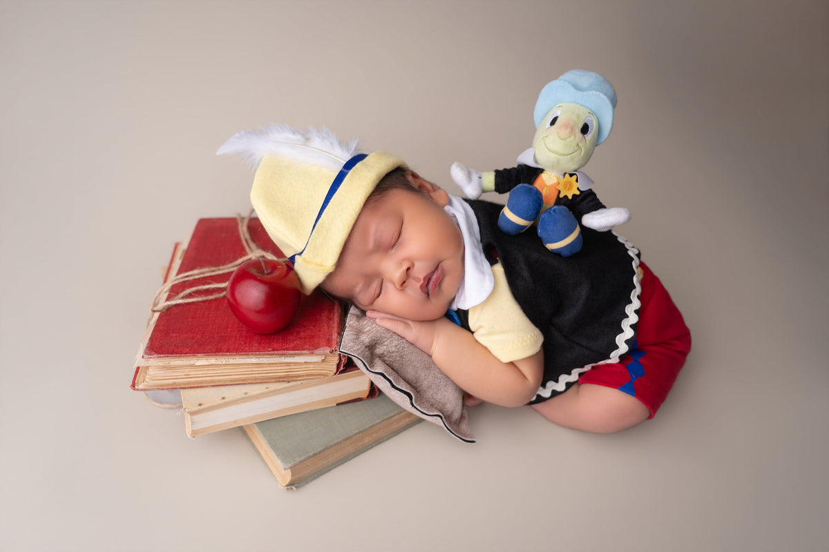 Wooden Puppet Boy Newborn Costume – Storybook Character Outfit with Vest & Hat