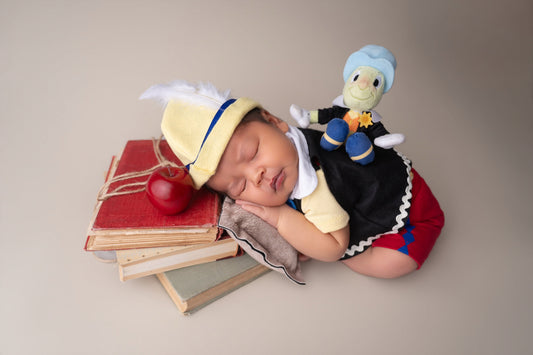 Wooden Puppet Boy Newborn Costume – Storybook Character Outfit with Vest & Hat