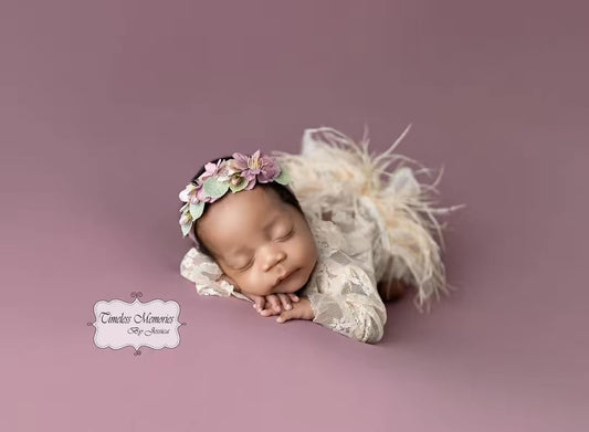 Newborn Lace Romper, Boho print. Photo Prop