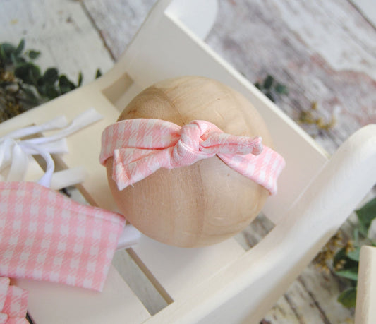 Newborn Pink Bikini in Gingham, Photo Prop, Matching Towel and Headband