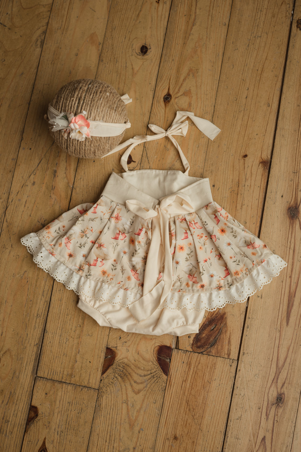 Silly Goose in Rain Boots | Sitter Session, Photography, Milestone Dress with headband.
