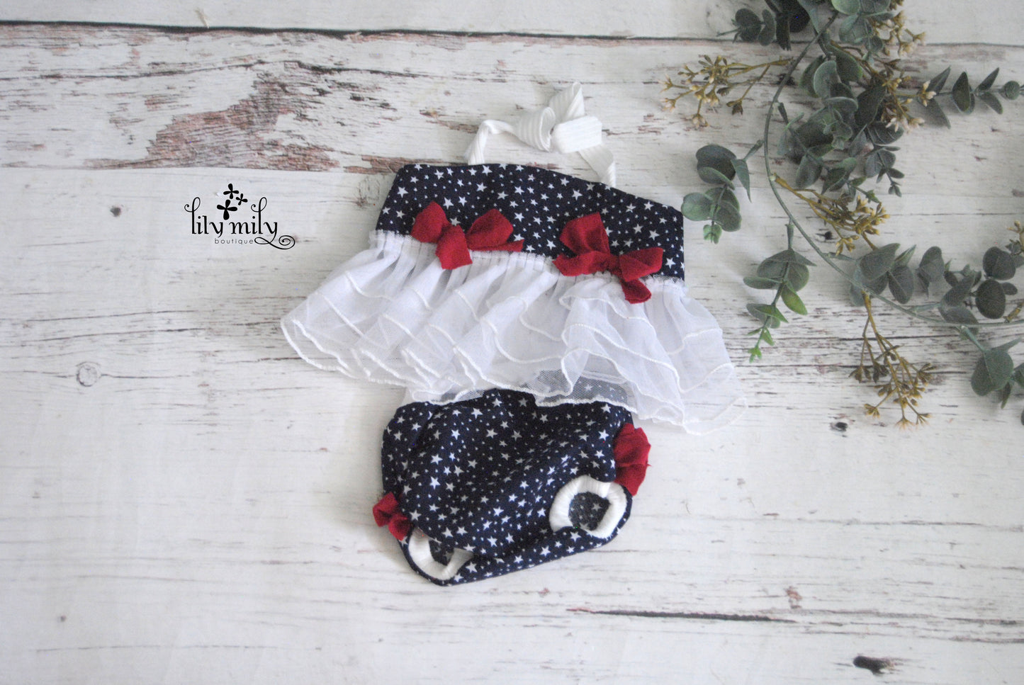 Newborn /  6-12 Month 4th of July Star Ruffled Dress.