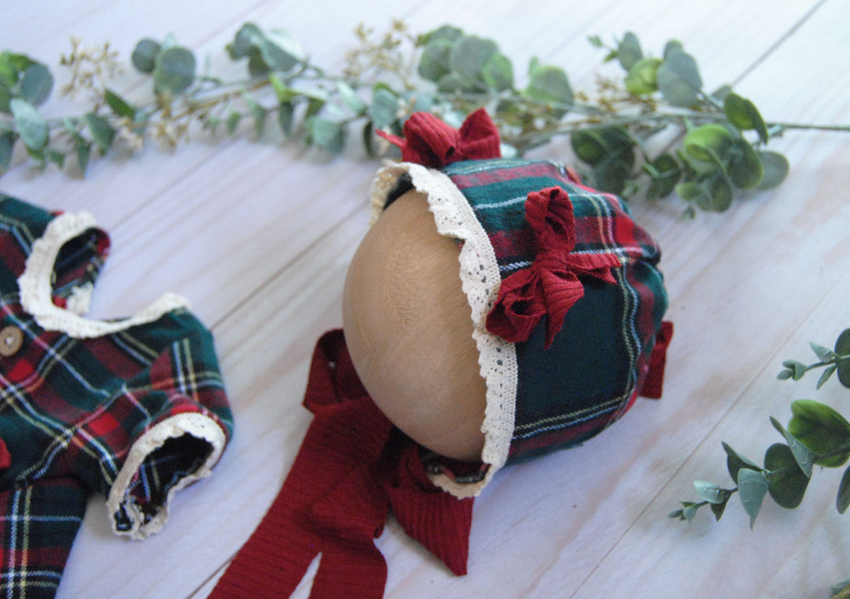 Newborn Tartan Plaid Dress Set, with or without Bonnet