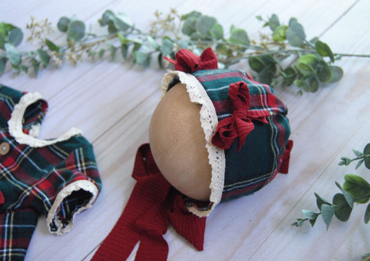 Newborn Tartan Plaid Dress Set, with or without Bonnet
