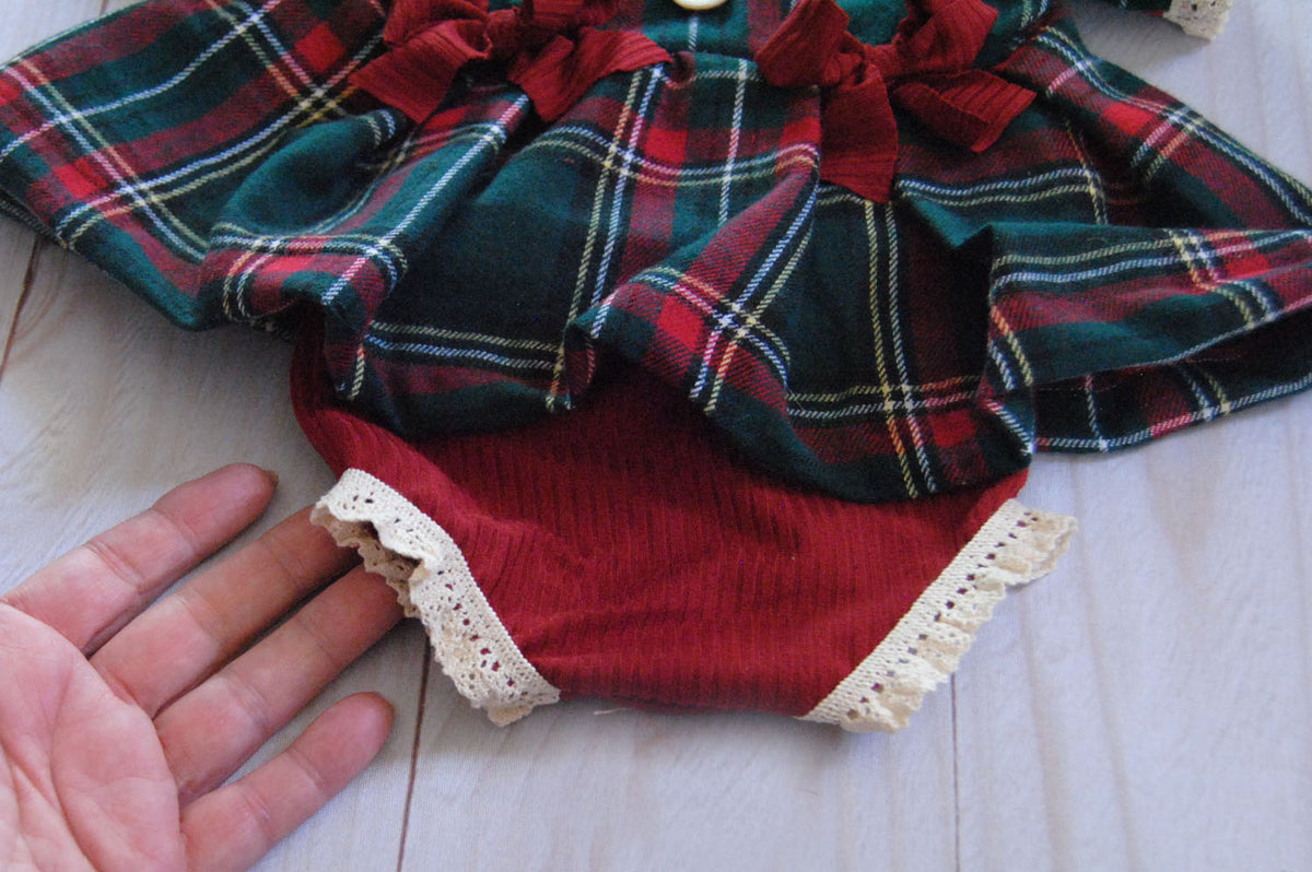Newborn Tartan Plaid Dress Set, with or without Bonnet