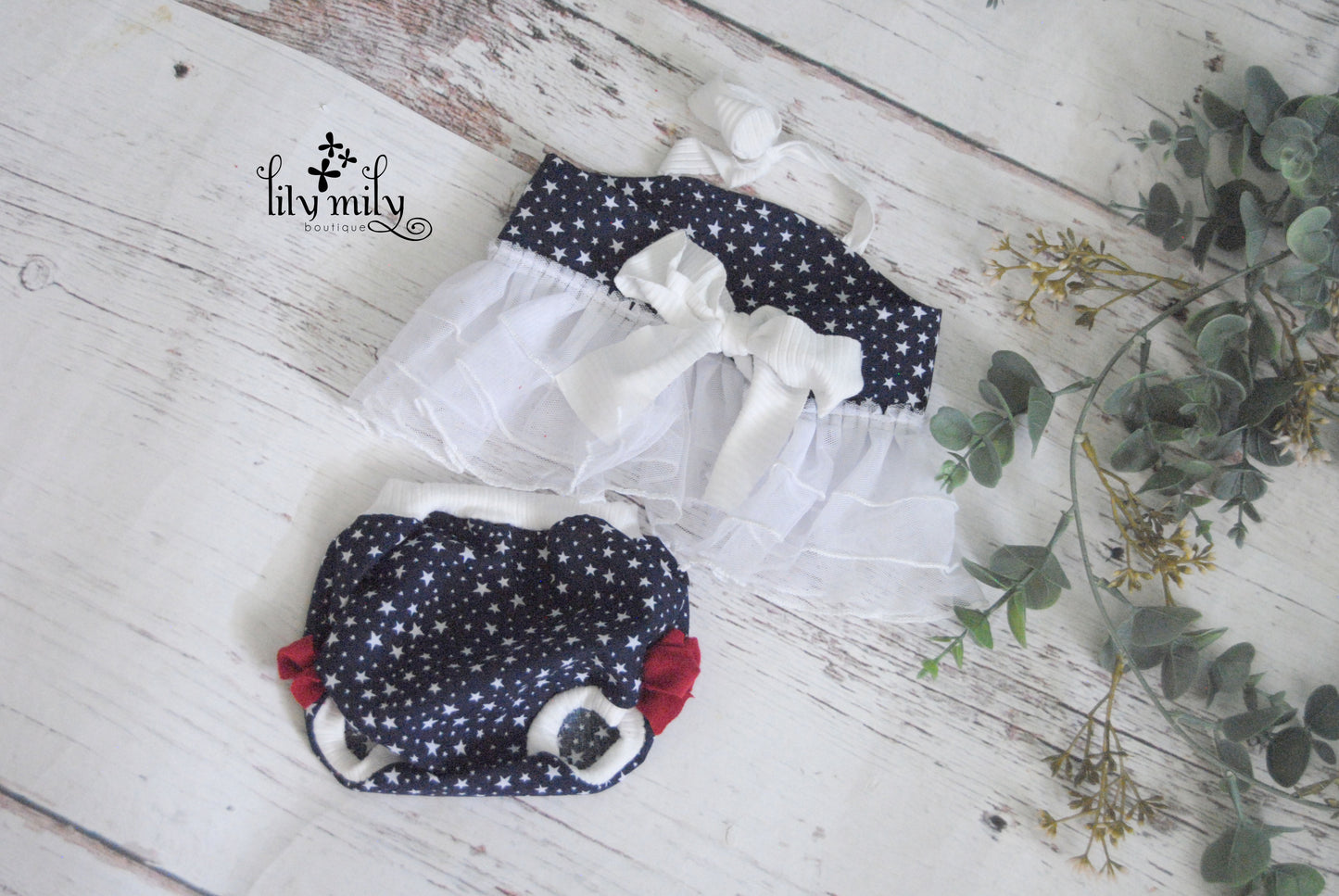 Newborn /  6-12 Month 4th of July Star Ruffled Dress.