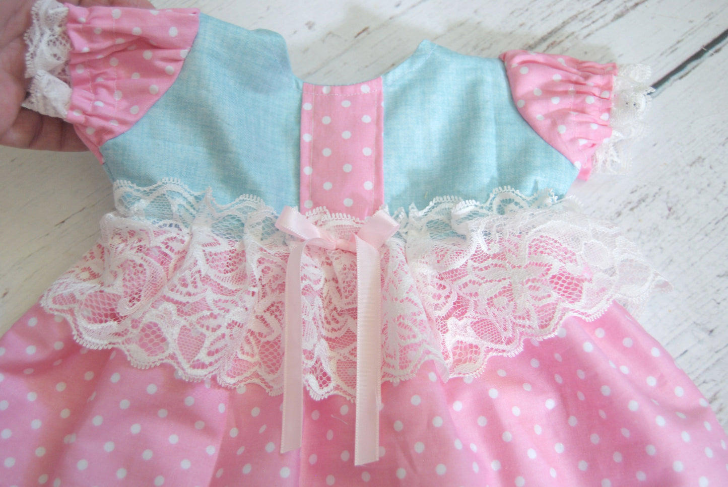 Newborn Bo Peep Dress, Trimmed in Lace, with Bloomers, Photography Prop, Pink Polka Dot,  Large Brim Bonnet, Toy Story 5 Movie, First Photo.
