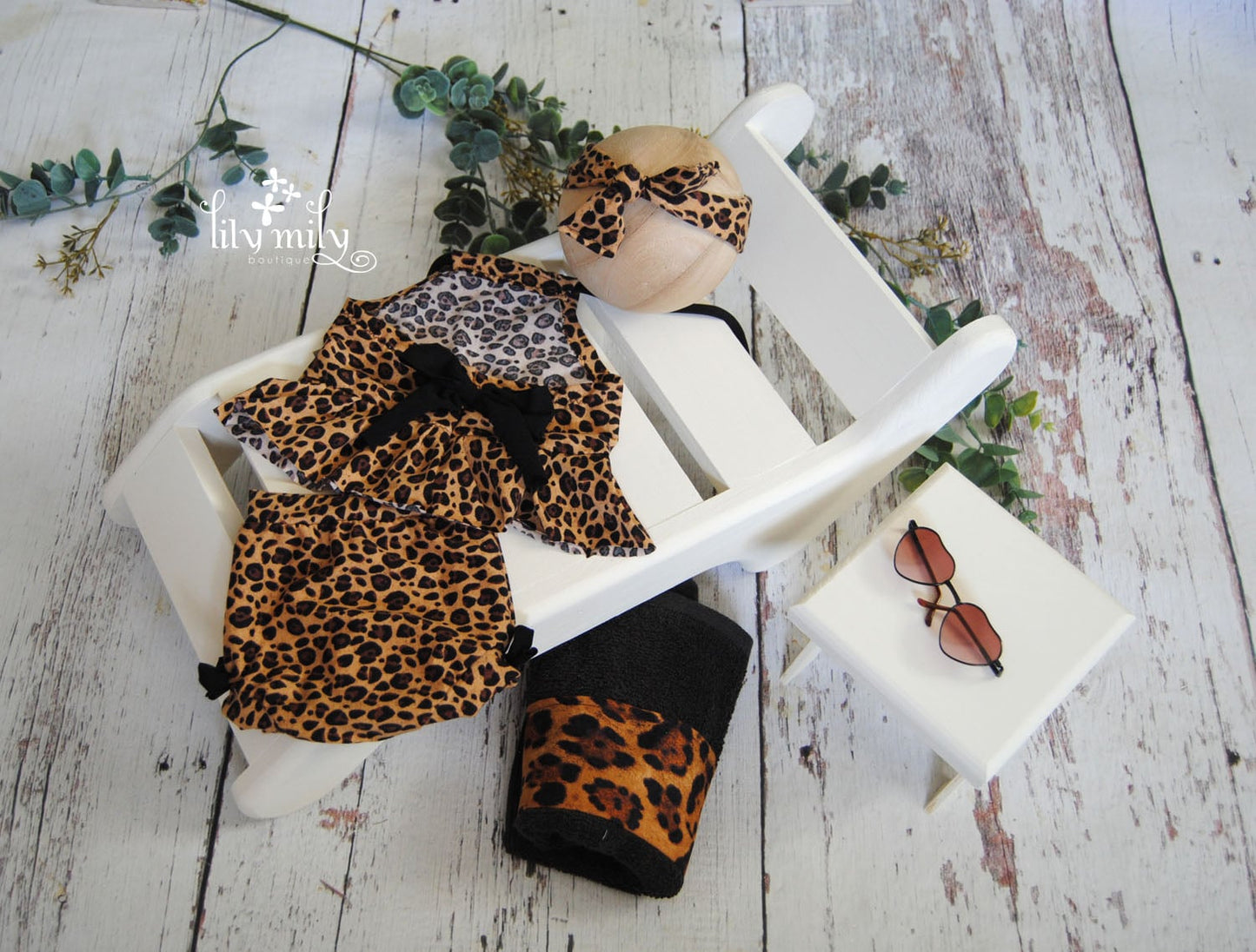 Newborn Cheetah Bikini, Headband, and Matching Towel, Photo Prop.