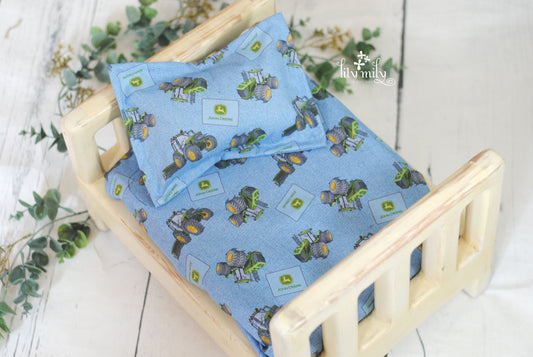 Newborn Bedding, Fitted Sheet, Pillowcase, Tractor John Deere Farmer.