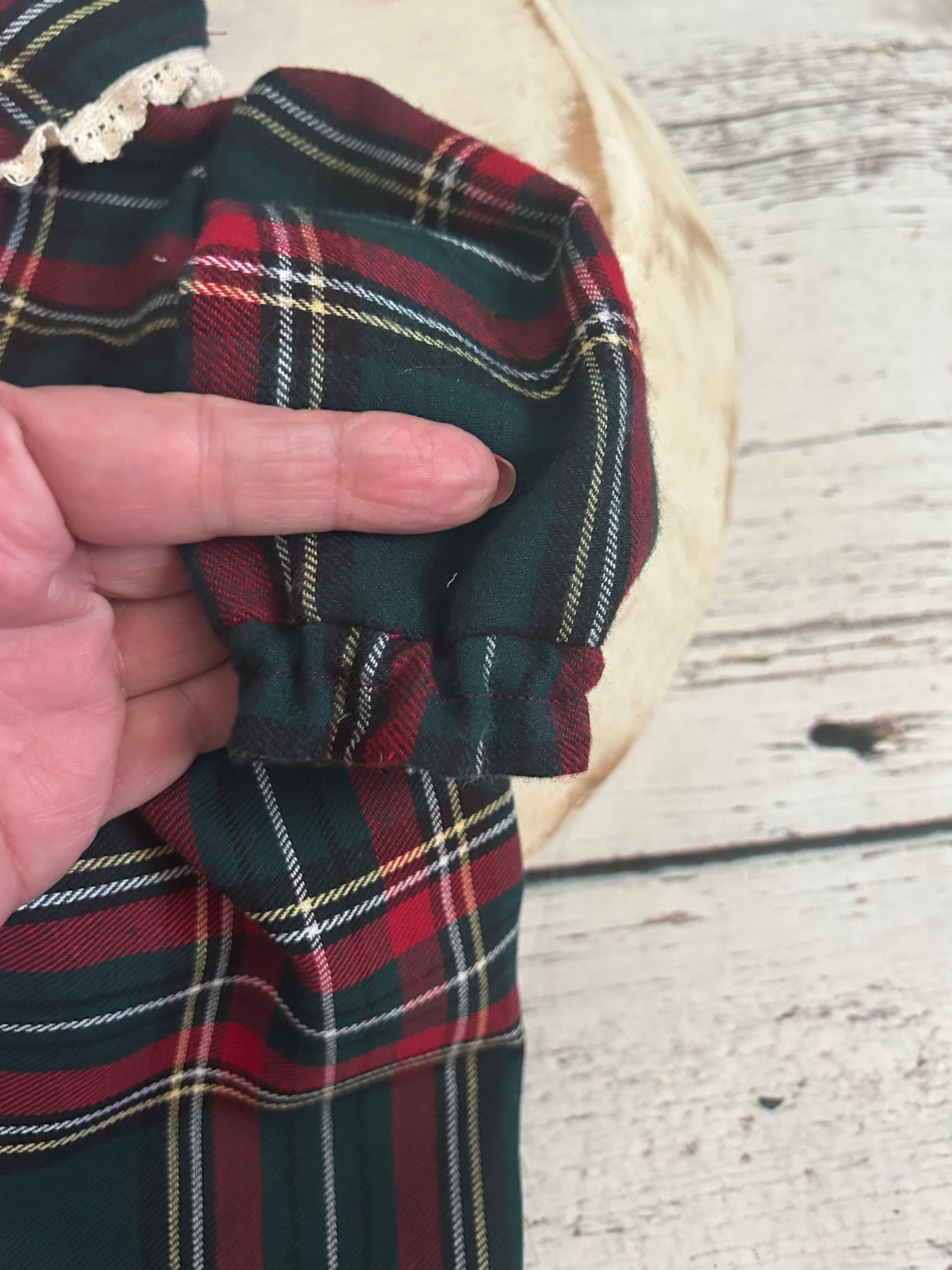 Christmas Pjs and Gown, Newborn, Tartan Plaid, Matching Bonnet, Lace Trim Collar, Photo Prop