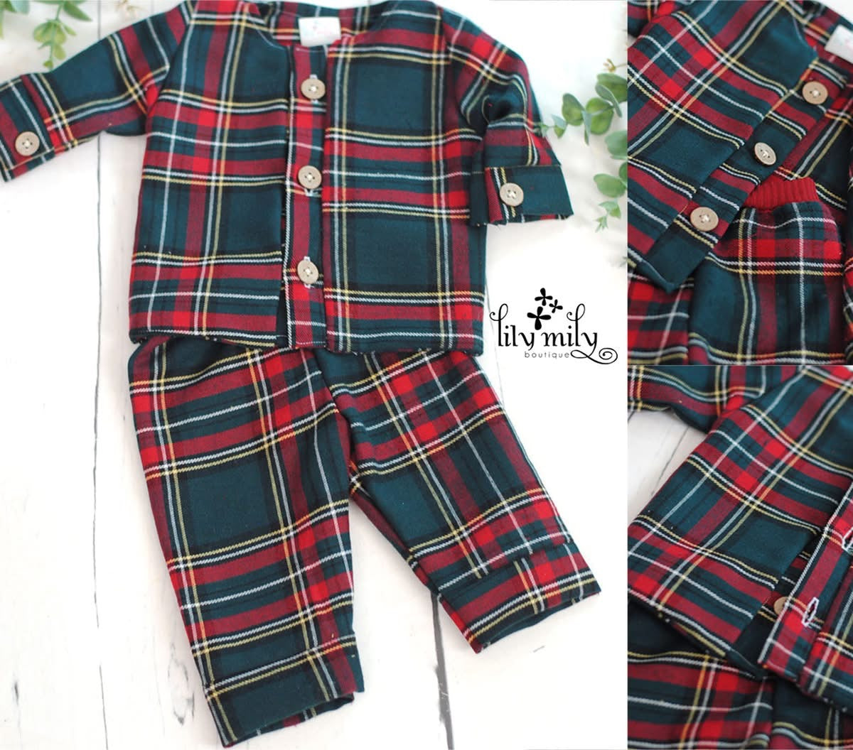 Plaid Pjs, Newborn, Christmas Pajamas, Photo Prop, Baby Boy/Girl.