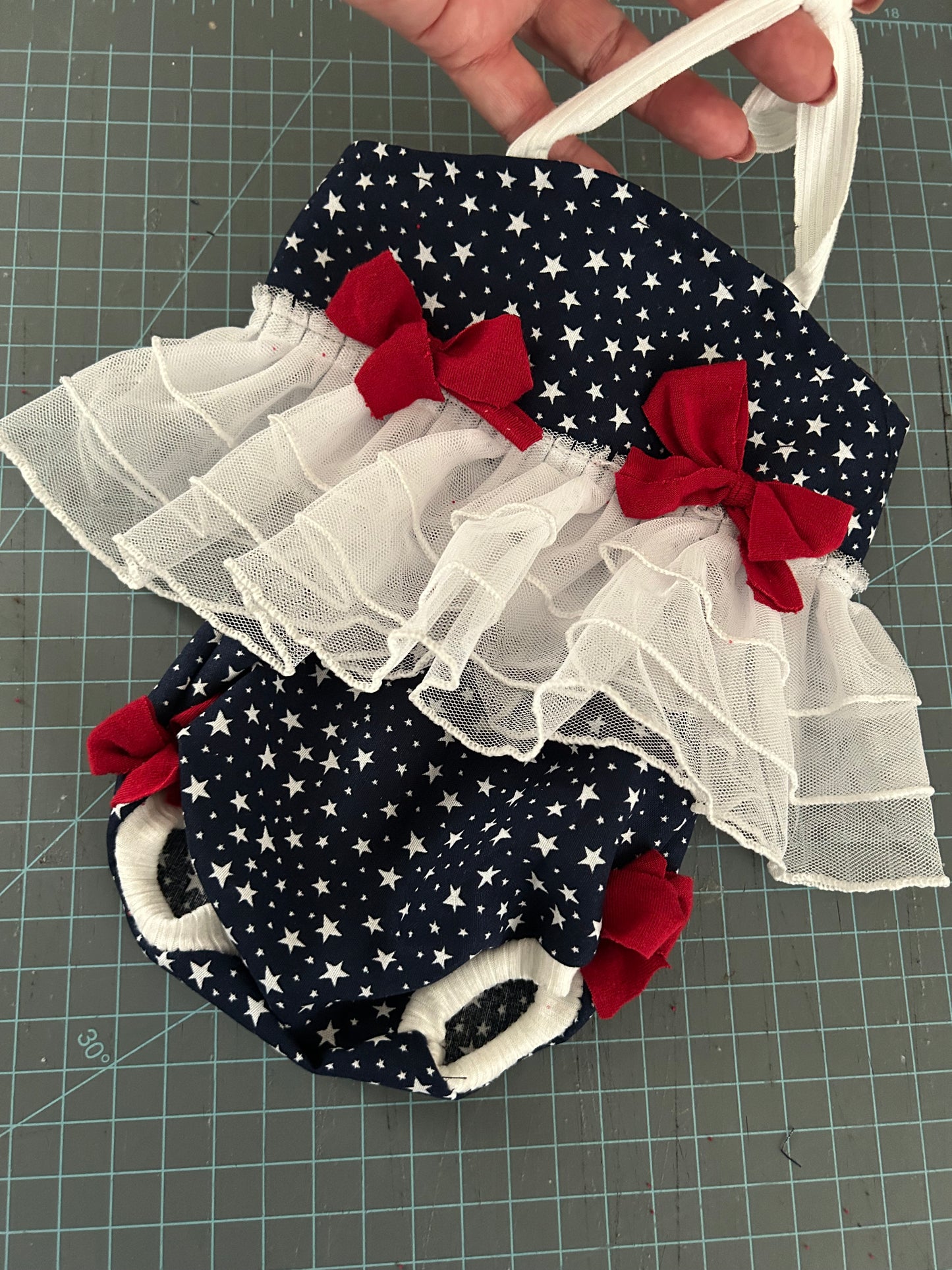 Newborn /  6-12 Month 4th of July Star Ruffled Dress.