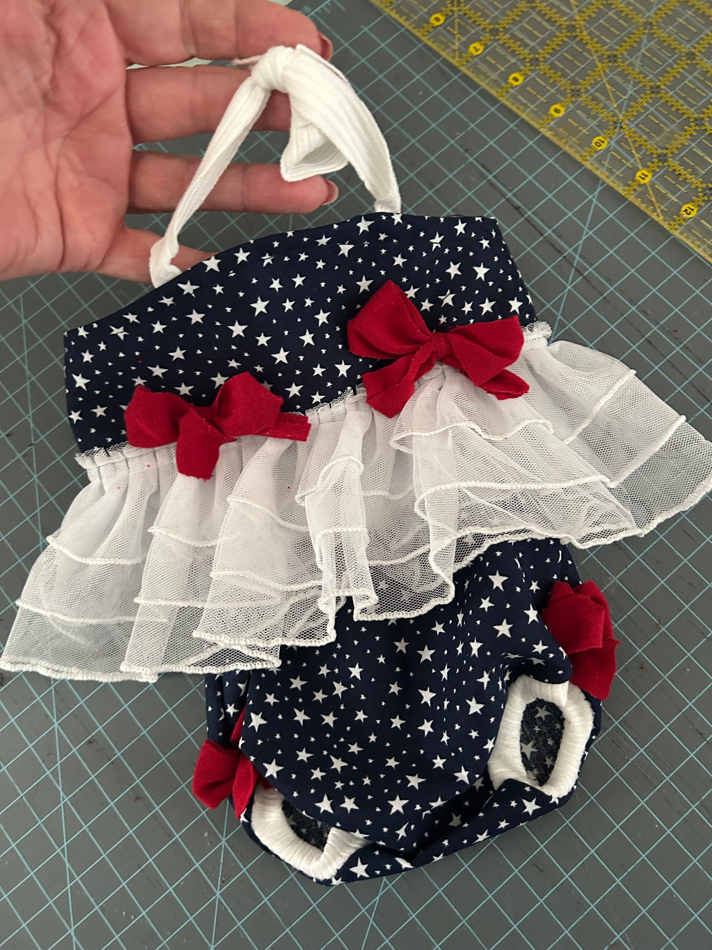 Newborn /  6-12 Month 4th of July Star Ruffled Dress.