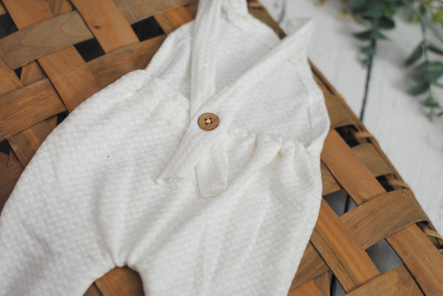 Newborn Overalls, White, Waffle Knit, Pom Bonnet, Baby Boy First Photo Session, Going Home Outfit.