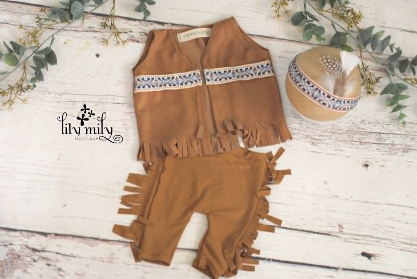 Newborn Native American Indian Baby, Vest and Fringe Microsuede, Feather Head Dress, Powwow costume, Boy or Girl, Photo Prop, First Photo.